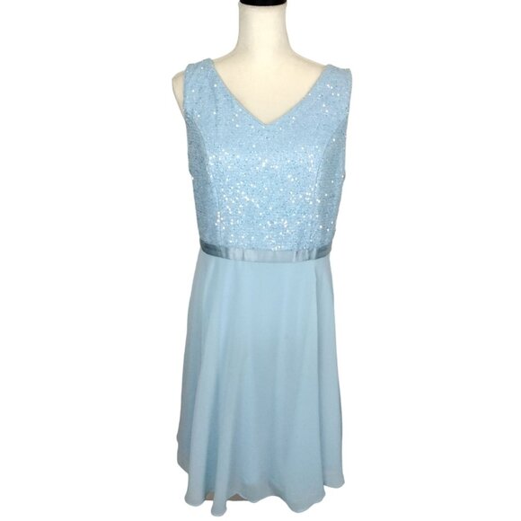 Womens XL Sleeveless Light Blue Chiffon Dress W/ Sequin Bodice & Zipper Back - Picture 3 of 9